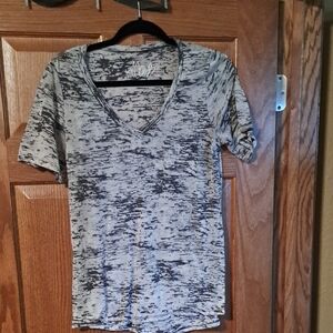 Volcom Women's Short Sleeve V-Neck Burnout Tee in Gray and Black